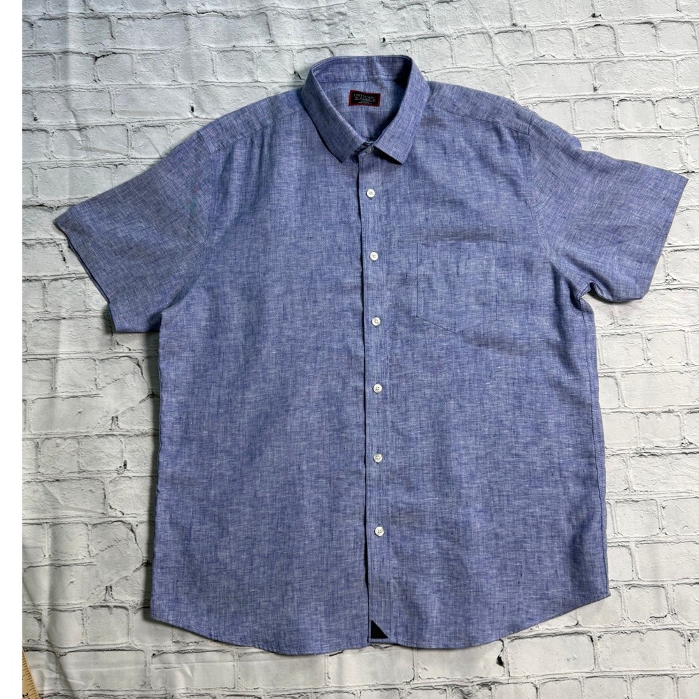 UNTUCKit Shirt XL Blue Linen Slim Fit Short Sleeve Casual Coastal Summer 40878